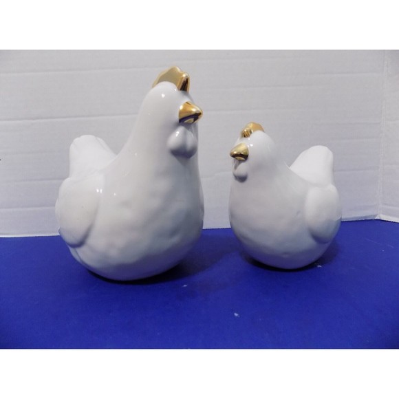 NEW Ceramic Hen Chickens Chicks Rustic Home Animal Farm House Decor  Set of 2 - Picture 4 of 7